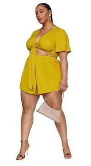 Gabifresh x FTF Val Tie Front Linen Romper Yellow Size 12 Plus Size New