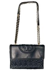 TORY BURCH Fleming Convertible Black Quilted Leather Shoulder Bag Crossbody Chai
