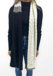 CALVIN KLEIN White Gray Wool Cable Knit Color Block Scarf