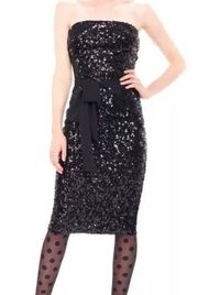 Size 0 Black Sequin Strapless Midi Dress Corset Boning