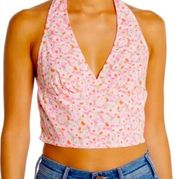 NWT ABOUND Floral Halter Top Crop Shirred Back  Medium