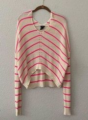 Rue21 Pink Stripe Sweater V Neck Size XL