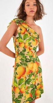 Farm Rio Orange Sands Ruffled One Shoulder Dress