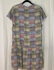 Ann Taylor LOFT Dress Ruffle Drop Waist Flutter Sleeve Stripe Multicolor Large