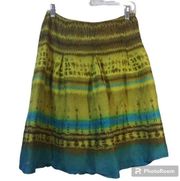 Talbots Vintage  Silk /Linen Turquoise Gold Skirt Lined Pleated Side Zip Size 4