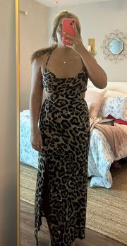 Leopard Print Cutout Maxi Dress