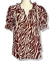 Bishop and Young women's rust and white ruffle short sleeve v-neck blouse small