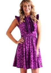 Matilda Jane Dress XS Mini Magnolia Purple Short Sleeve Ruffle Floral Henley