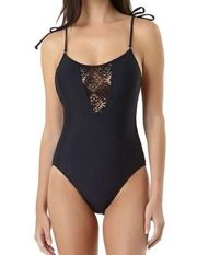 NO BOUNDARIES Black One Piece Crocheted Swimsuit Size Large