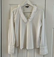 Massimo Dutti White V-neck Blouse Long Sleeves