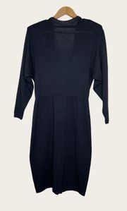 Vintage Long Sleeve Knit Midi Dress Black Size 8