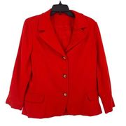 Vintage Majestic Red Wool Button Front Blazer Jacket Womens Size Medium 12 NOS