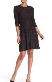 NANETTE LEPORE QUARTER SLEEVE METALLIC THREADS FIT & FLARE LITTLE BLACK DRESS