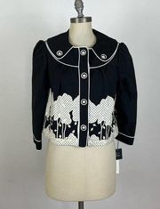 Anna Sui Black Embroidered Blazer Jacket with Collar