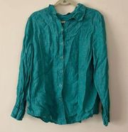 Coldwater Creek Teal Green Button down linen blouse size XL