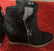 Black REAL LEATHER Wedge Boots