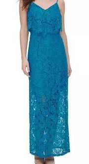 Teal Blue Lace Bridesmaid Formal Maxi Dress