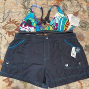 NWT Free Country Reversible Triangle bikini top and board shorts XL