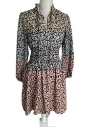 Vince Camuto Floral Smocked Waist Long Sleeve Mini 
Dress Pink Blue Size 6 NWT