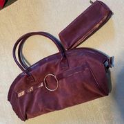 ESTÉE LAUDER plum Microsuede 18” satchel/tote bag with matching make-up bag