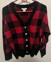 Tommy Bahama Red Black Plaid Cardigan Sweater