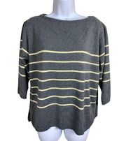 Kathy Ireland Sweater Pullover Womens Striped Medium Gray Cream 3/4 Sleeve NWOT