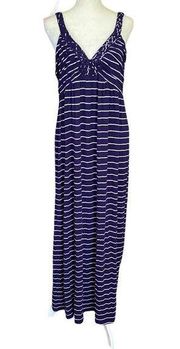 women's XL navy blue and white striped sleeveless maxi dress