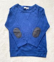 Royal Blue Sweatshirt with Leather Elbow Patches