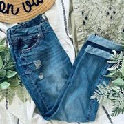 Old Navy Ultra Blue Distressed Crop Cotton Low Rise Jeans