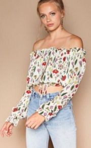 Stone Cold Fox revolve silk floral crop long sleeves blouse size XS