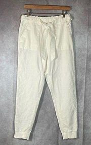 Revamped Womens Large White Tie Front Jogger Style Linen Pants