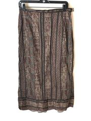 Peruvian Connection 10 Brown Print A Line MIDI Pima Cotton Skirt