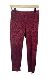 White House Black Market Pants Burgundy Floral Lace Print 00 Slim Ankle