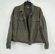 Roots Olive Green Cotton Linen Blend Boxy Jacket Size Large L