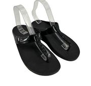 Fitflop Sandals Womens Size 5 Fino Crystal Toe Post Thong Black Slip On Wedge