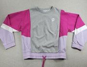 Peloton Chic Fabric Mix Pullover Sweatshirt Size M Gray Pink Cropped PS121 NEW