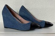 Taryn Rose Isabella Denim Slip On Cap Toe Wedge Shoes Size 7.5