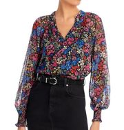 Bloomingdales smocked cuff floral blouse