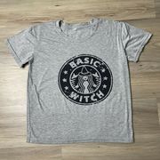 Starbucks Style "BASIC WITCH" M Women's Gray Graphic T-shirt EUC