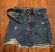 womens  A line cut off Fly vintage denim skirt blue size 2 With Belt