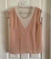 Maison Jules Peach/Cream Lace Accent Blouse Medium