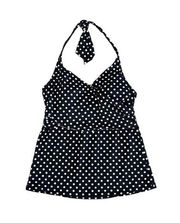 Lands End Polka Dot Halter Tankini Top Size 10 in Black and White