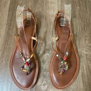 reef flat brown strappy sandals ~ boho bead detail ~ women’s size 10