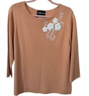 Sag Harbor Women's Sweater Embroidered Flower Scoop Neck Pullover X-Large