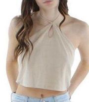 | Lilac Ribbed Keyhole Cropped Halter Tank