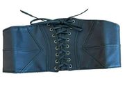 Elastic Corset  Belt Black Wide Waist Laceup Faux Leather One Size Womens