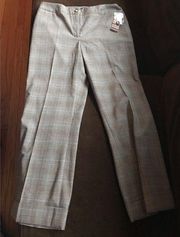 Dalia Collection NWT Pants Tan Blue Plaid Trousers SZ 12P HasSmall Botto…