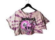 Oversized Metallica T Shirt Crop Top Metal Rock Band Skull Eyes Tie Dye Graphic