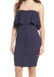 Leith Nordstrom Strapless Navy Blue Zipper Front Mini Dress S Tight Bodycon