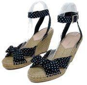 Loeffler Randall Tessa Bow Polka Dot Cotton Espadrille Wedge Sandals size 7.5